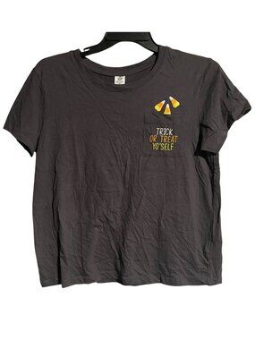 Halloween Graphic Cropped Tee Trick Or Treat YoSelf Candy Corn  Women XL La Luna